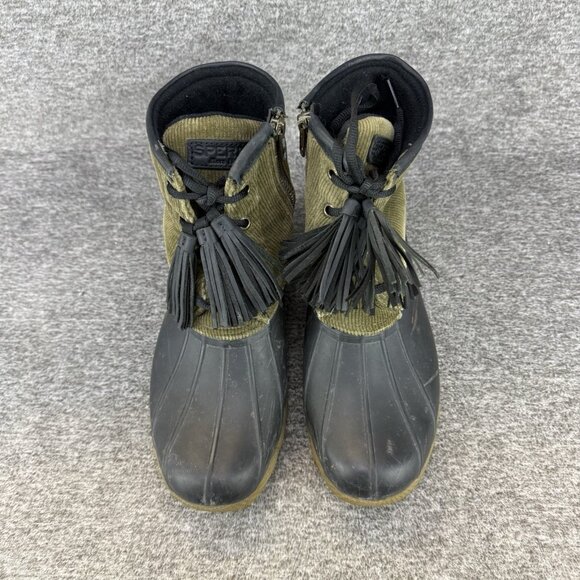 ✅Sperry Boots Womens 8 Saltwater Tassel Corduroy Duck Boot Olive Black NO INSOLE - Picture 6 of 10